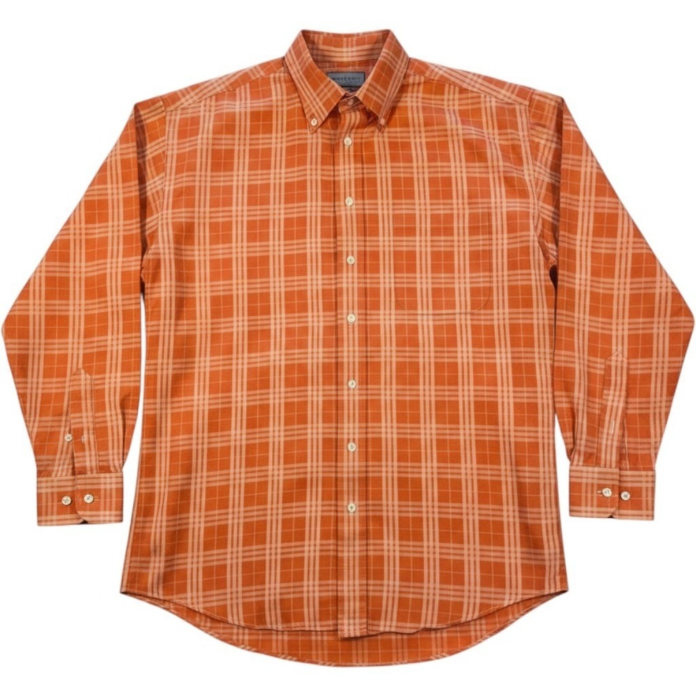 Vintage Burberry London Orange Plaid Shirt Men's L Y2K Preppy EUC